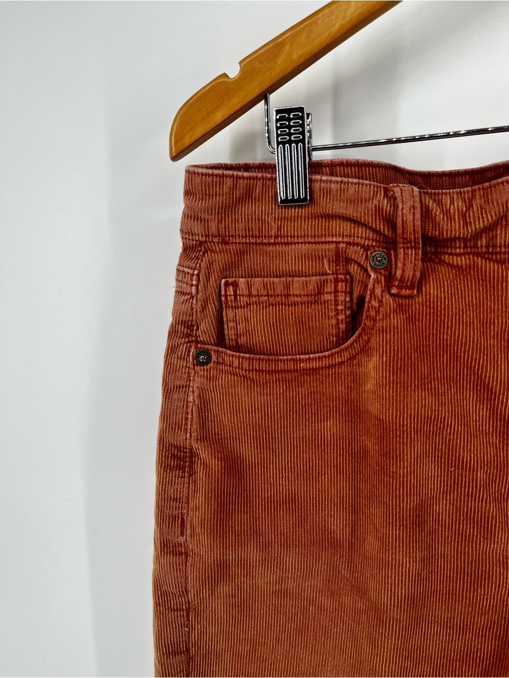 American Eagle Mom Straight Corduroy Pants 10 Long Brown Stretch High Rise - Picture 10 of 11